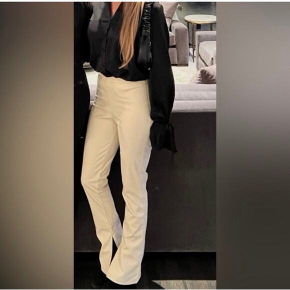 H&M Tik Tok Viral Vegan Faux Leather Pant / Cream / 6 - Picture 2 of 7